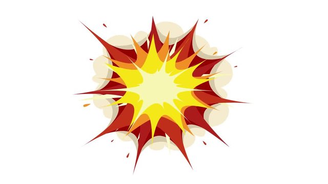 Pack Of Comic Book Blast And Explosions/ 4k animation of a set of comic book explosions, blast and cartoon fire bomb, star bursting, bang and exploding symbols