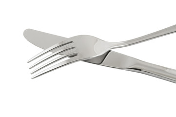 Silver knife and fork isolated on white background