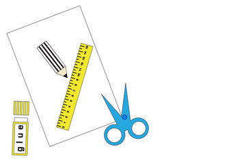 paper, glue, scissors and a ruler on a white background isolate. vector
