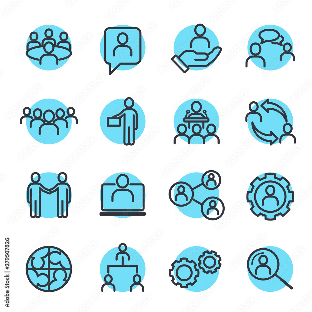 Aufkleber icons set of team work related vector simple line. management line icons. set of business audit, sta