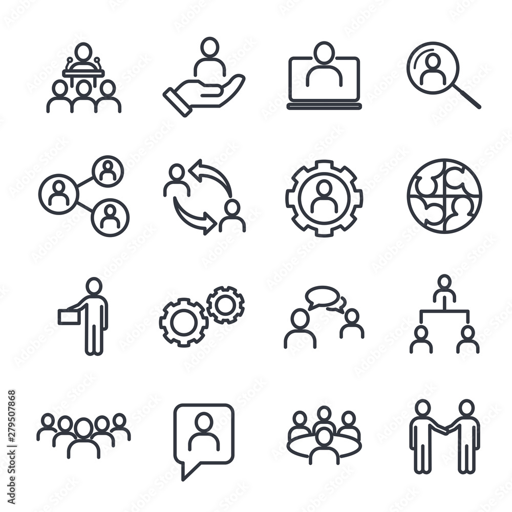 Aufkleber icons set of team work related vector simple line. management line icons. set of business audit, sta