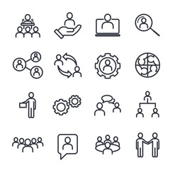 Icons Set of Team Work Related Vector Simple Line. Management line icons. Set of Business audit, Startup strategy and Employees linear icons. Business strategy, Startup and Teamwork symbols.