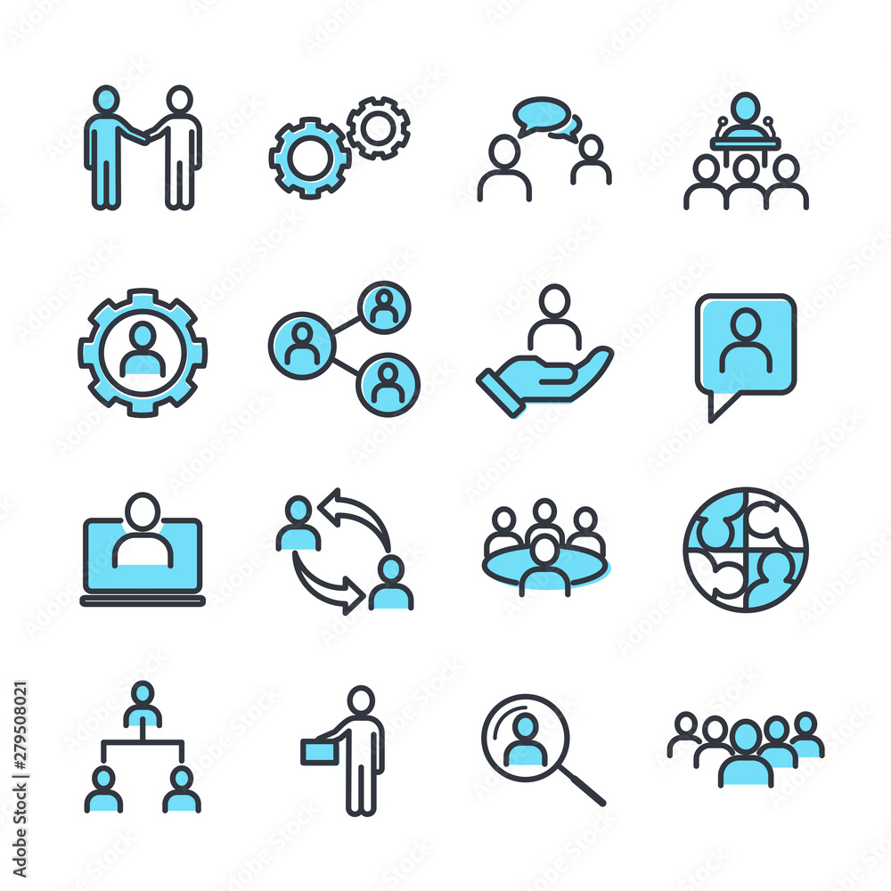 Aufkleber icons set of team work related vector simple line. management line icons. set of business audit, sta