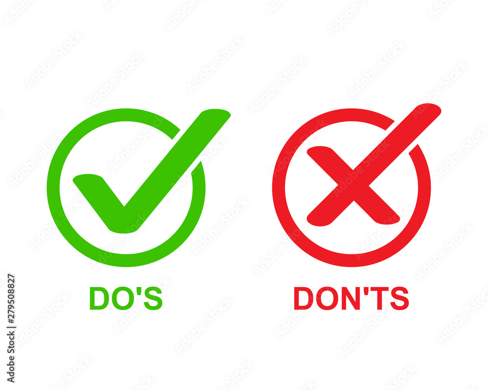 Poster check marks ui button with dos and donts. flat simple style trend modern red and green checkmark.