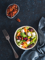 Beetroot, Feta Cheese and Orange Salad. Close up. Top view or flat-lay. Copy space for text.