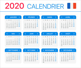 2020 Calendar - vector template graphic illustration - French version