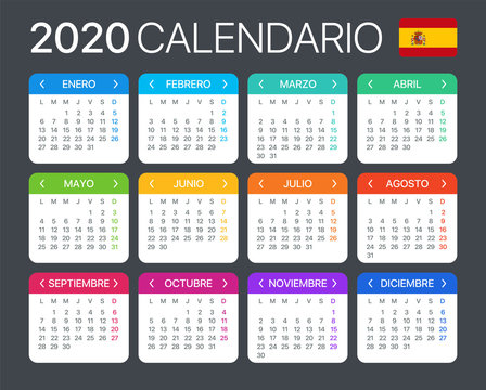 2020 Calendar - vector template graphic illustration - Spanish Version