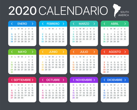 2020 Calendar - vector illustration - Spanish South Latin American Version