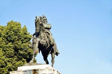 Fototapeta na wymiar Vittorio Emanuele II monument in Verona, Italy Sculpture on the public Piazza Bra of Vittorio Emanuele II, the first king of Italy (inaugurated on 9 January 1883)