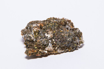Cat gold yellow gemstone containing fragments of gold alike mineral isolated