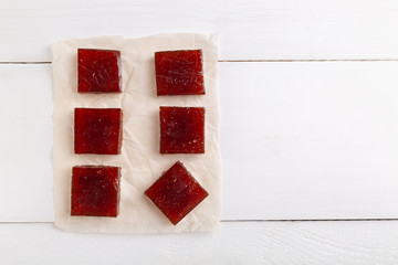 Red Cubes of marmalade made of berries