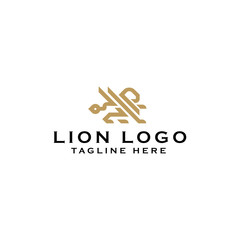 Linear lion logo vector design template in isolated white background