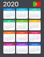 2020 Calendar - vector template graphic illustration - Portuguese version