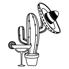 cactus plant with mexican hat and margarita cocktail