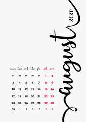 August 2020 Calendar. Desk Paper Calendar 2020 Design Concept. Vector Set 12 Months and Cover Page. Corporate Calendar Design Template A5.