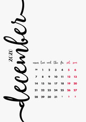 December 2020 Calendar. Desk Paper Calendar 2020 Design Concept. Vector Set. 12 Months and Cover. Corporate Calendar Design Template A5.