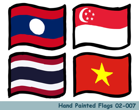 手描きの旗アイコン ラオスの国旗 シンガポールの国旗 タイの国旗 ベトナムの国旗 Flag Of The Laos Singapore Thailand Vietnam Hand Drawn Isolated Vector Icon Stock Vector Adobe Stock