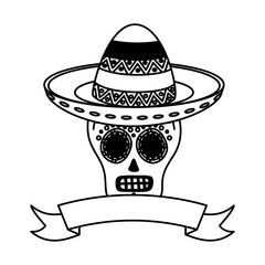 day of the dead celebration skull mask with mexican hat