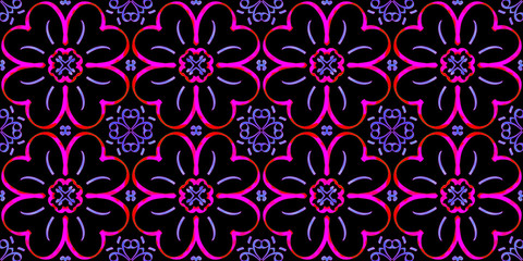 Seamless endless repeating multicolored bright ornament of different colors