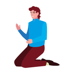 man on his knees over white background