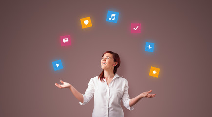 Young person juggle with application icons