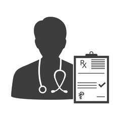 Doctor with a prescriptionon white background