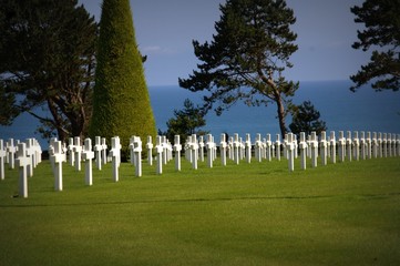 croix blanches au cimetière américain ,au plage du débarquement 