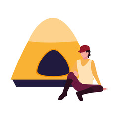 man with tent camping hiking