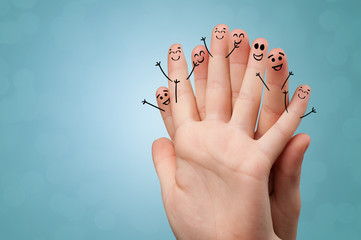 Joyful fingers smiling with colorful background concept