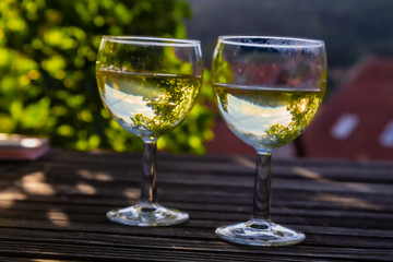 glasses of white wine in close-up