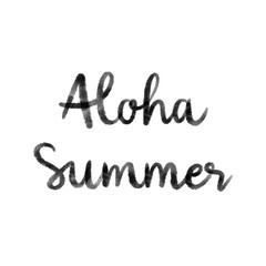 Aloha summer hand lettering on white background