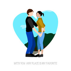 Romantic card with a happy couple - Vector