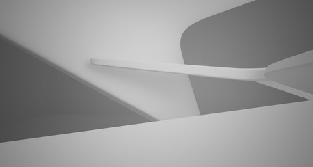 Abstract white minimalistic architectural smooth interior with neon lighting. 3D illustration and rendering.