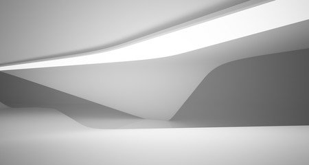 Abstract white minimalistic architectural smooth interior with neon lighting. 3D illustration and rendering.