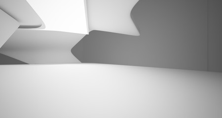 Abstract white minimalistic architectural smooth interior with neon lighting. 3D illustration and rendering.