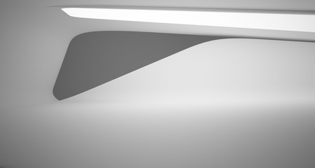 Abstract white minimalistic architectural smooth interior with neon lighting. 3D illustration and rendering.