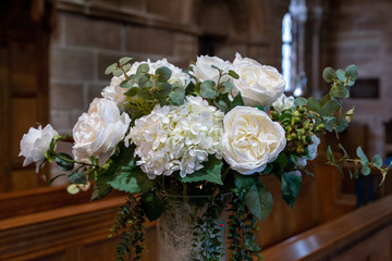 flower decorations set inside a church