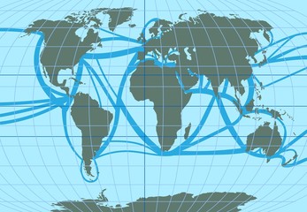 Vector map of the world. Sea trade and passenger routes.