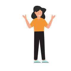 Standing Happy woman with smile. Vector illustration.