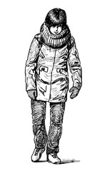 Sketch of a casual townswoman going down the street