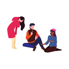 people group sitting relaxing white background