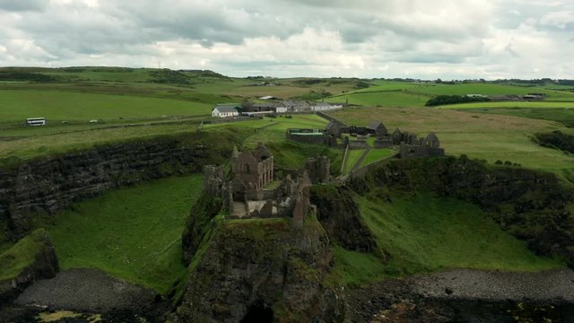 Dunluce castle Portrush aerial Northern Ireland UK