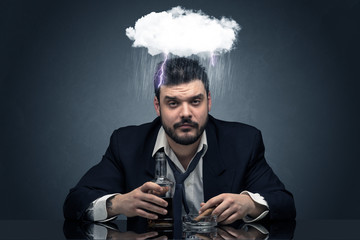 Young drunk disappointed man with hard time overcast concept