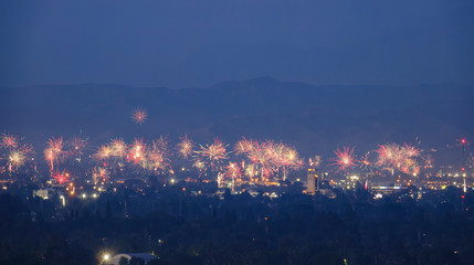 Night view of the Burbank aera July 4th fireworks
