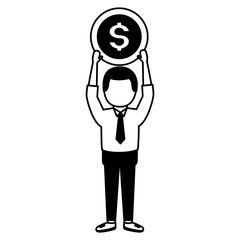 elegant young businessman lifting coin