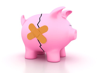 Piggy Bank With Band-Aid -  High Quality 3D Rendering