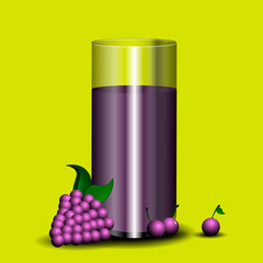 Grapes juice glass with fruit on a colored background - Vector