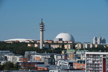 View over arenas and the Globe, in Stockholm