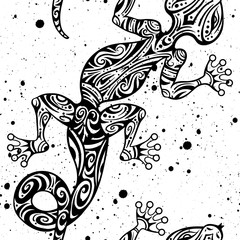 Vector vintage seamless ethnic pattern image lizards and lines, to be applied to any surface, can be used for a textile, coloring book, prints, phone case and card. Australian and Indian ornament