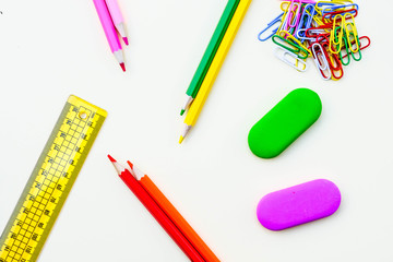 Back To School Coloured Pencils Rubbers and Paperclips
